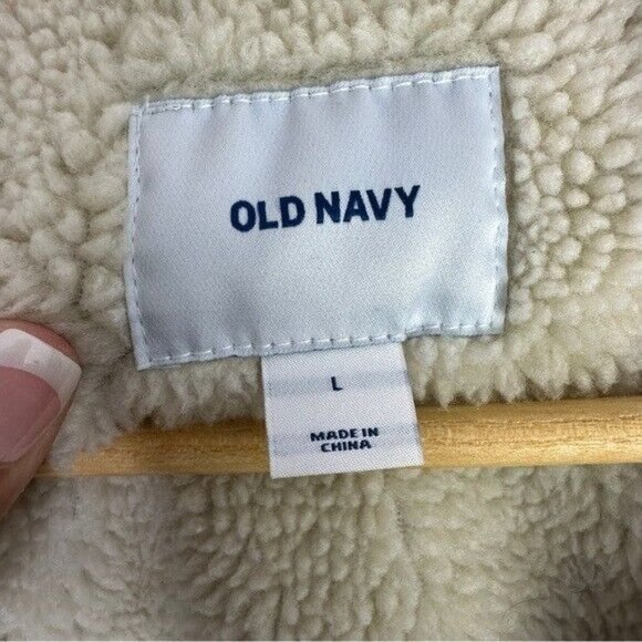 Old Navy Gender-Neutral Oversized Boyfriend Sherpa Jean Trucker Jacket Sz Large - Picture 8 of 10